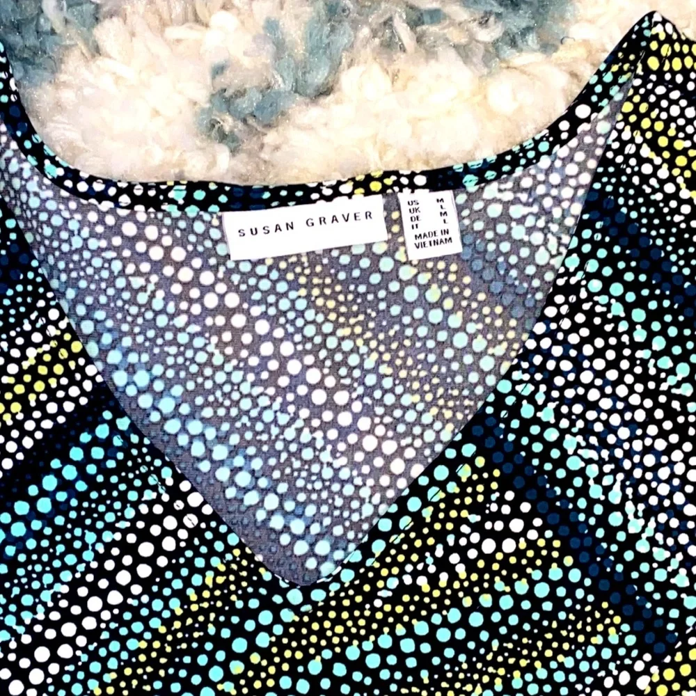 Susan Graver Printed Liquid Knit Maxi Dress ~ Black/Teal - Picture 6 of 8